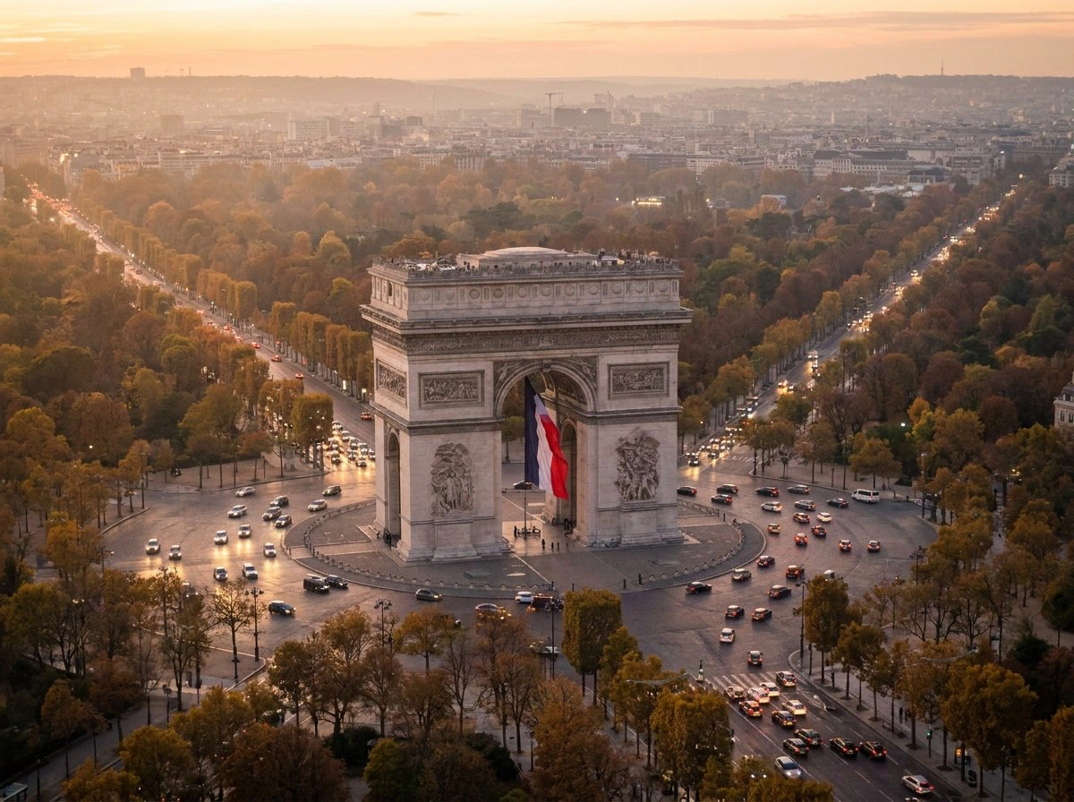 Aerial view of the Arc de Triomphe, Paris