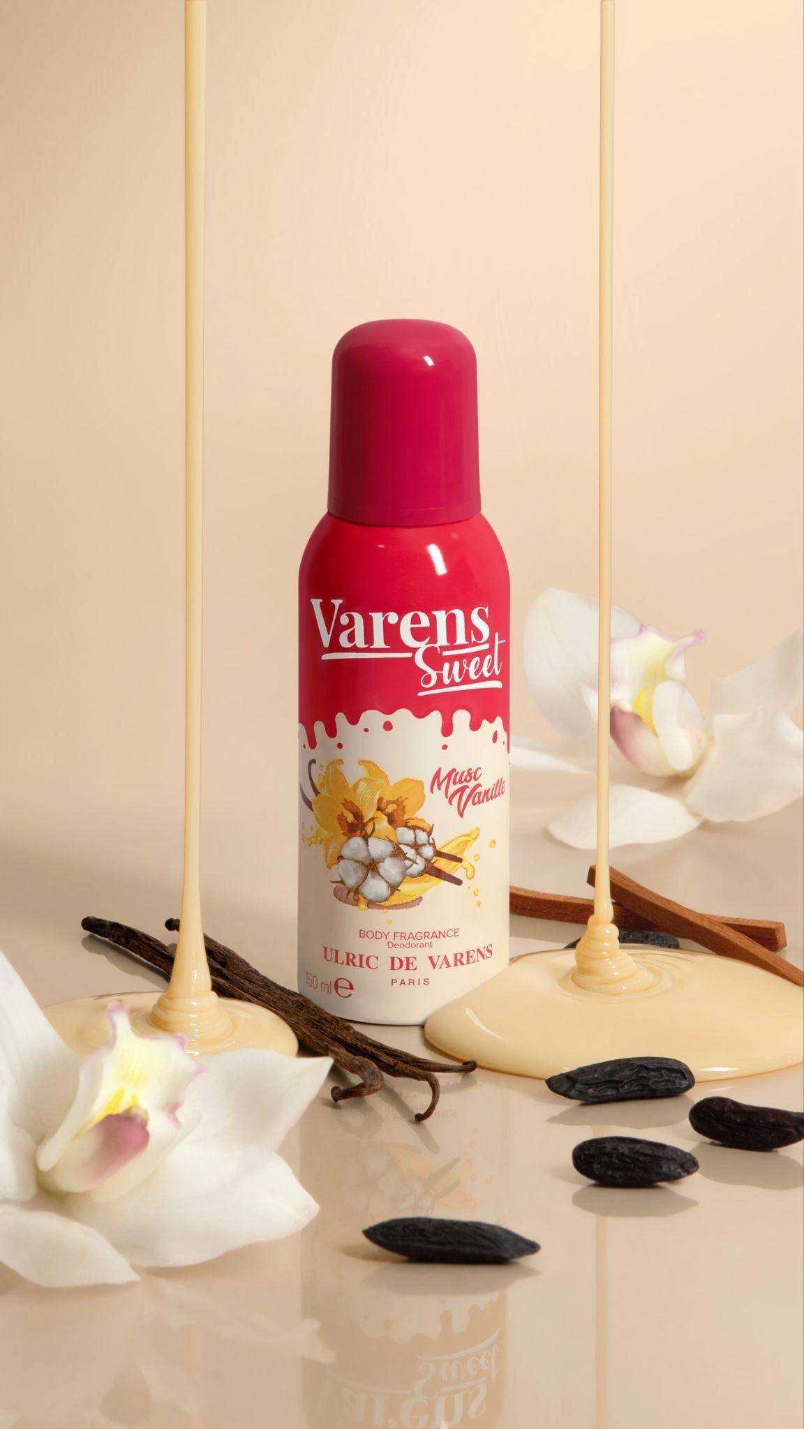 Varens Sweet Musc Vanille with vanilla pods and cotton flowers