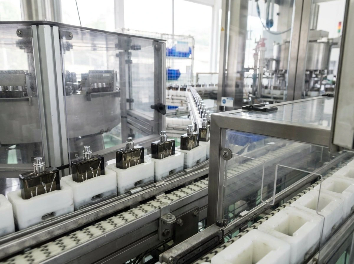 Perfume filling line at the production partner