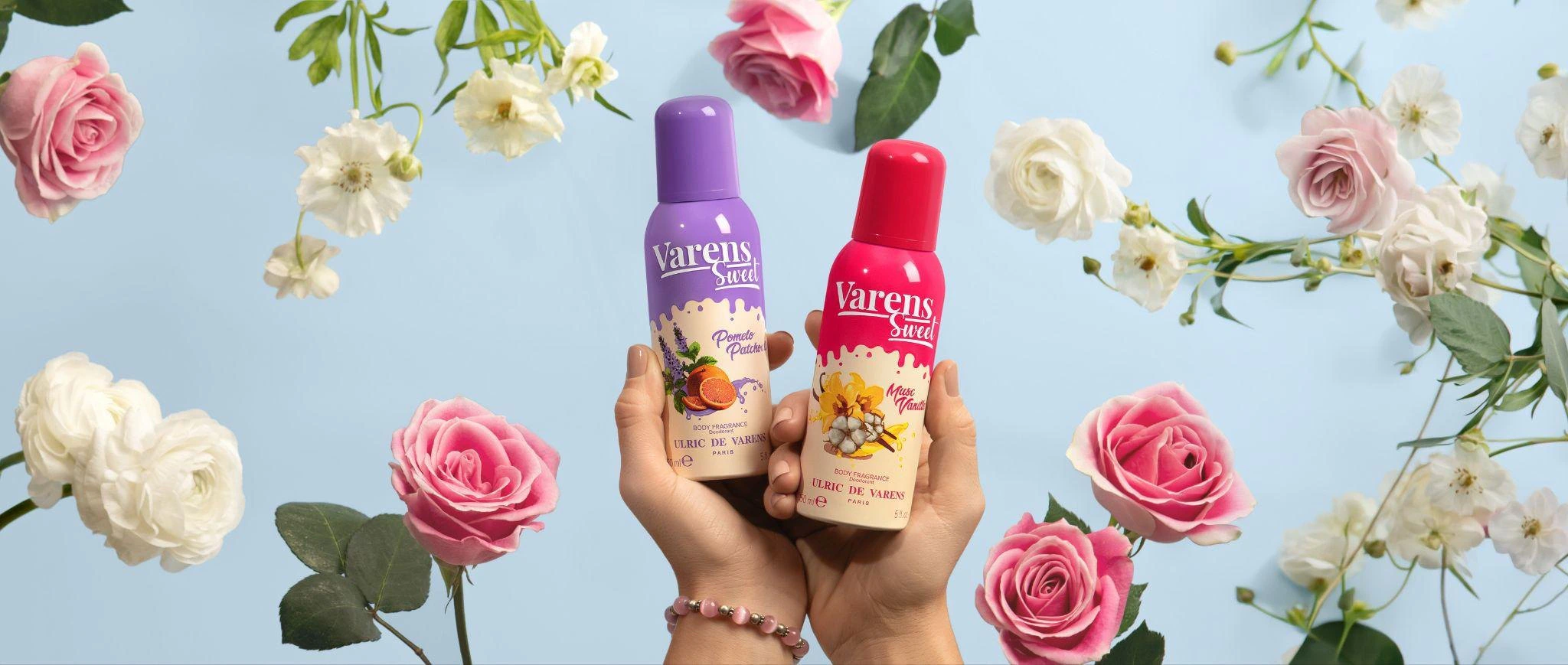 Varens Sweet body fragrance sprays in hands