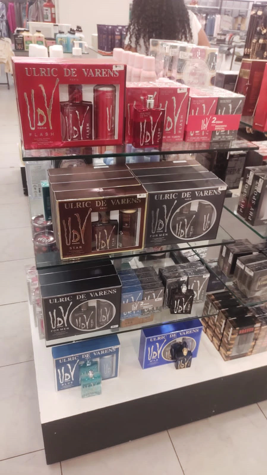 UDV gift sets on glass shelving, Brazil