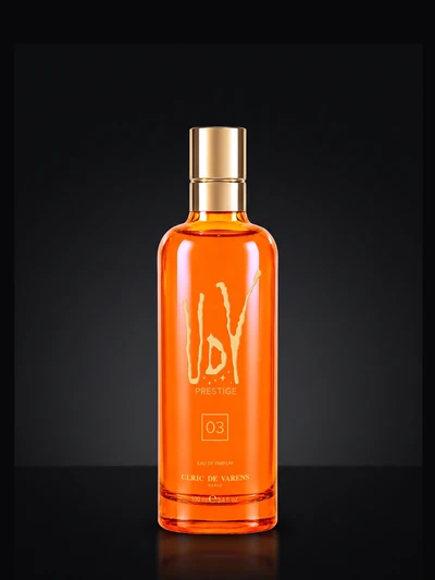 UDV Prestige 03, eau de parfum in orange glass with a gold cap, 100 ml.
