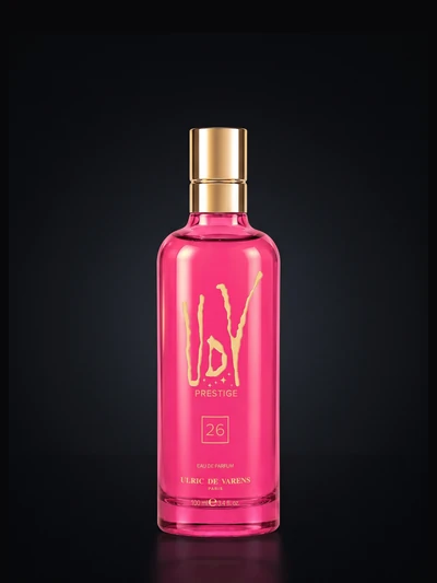 UDV Prestige 26, eau de parfum in rose glass with a gold cap, 100 ml.