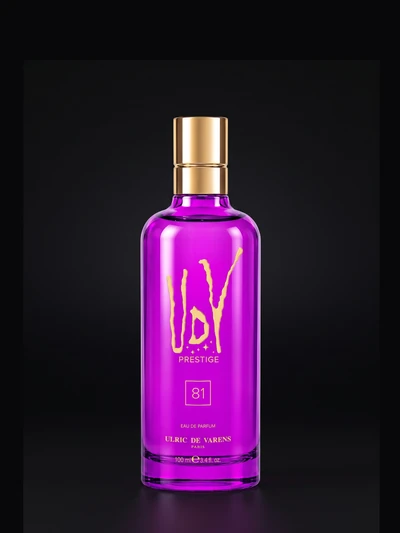 UDV Prestige 81, eau de parfum in magenta glass with a gold cap, 100 ml.
